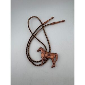 Western Horse Equestrian Bolo Tie Copper Tone Braided‎ Cord Men's
